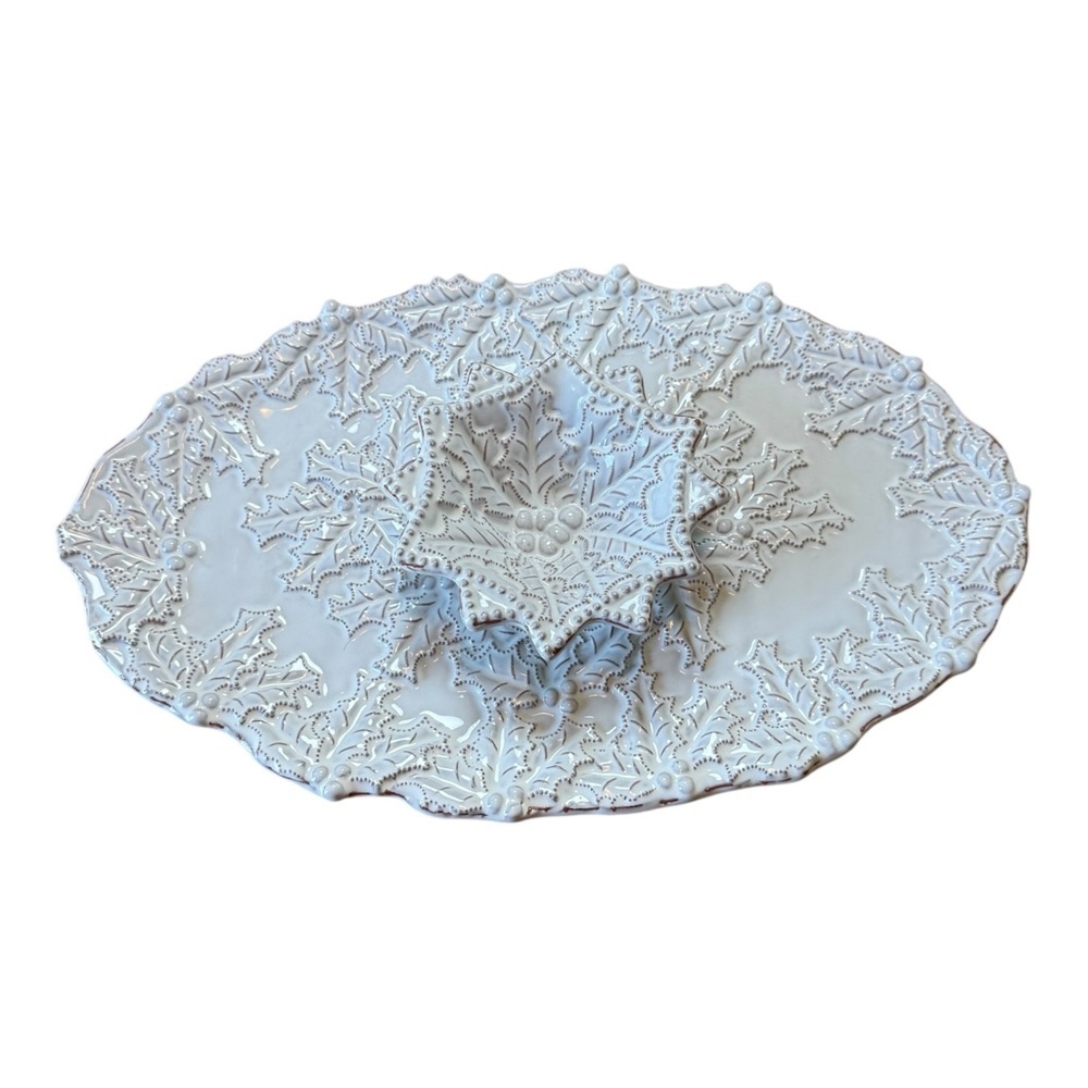 Mud Pie Holly Chip And Dip Platter 10x18” Christmas 2011